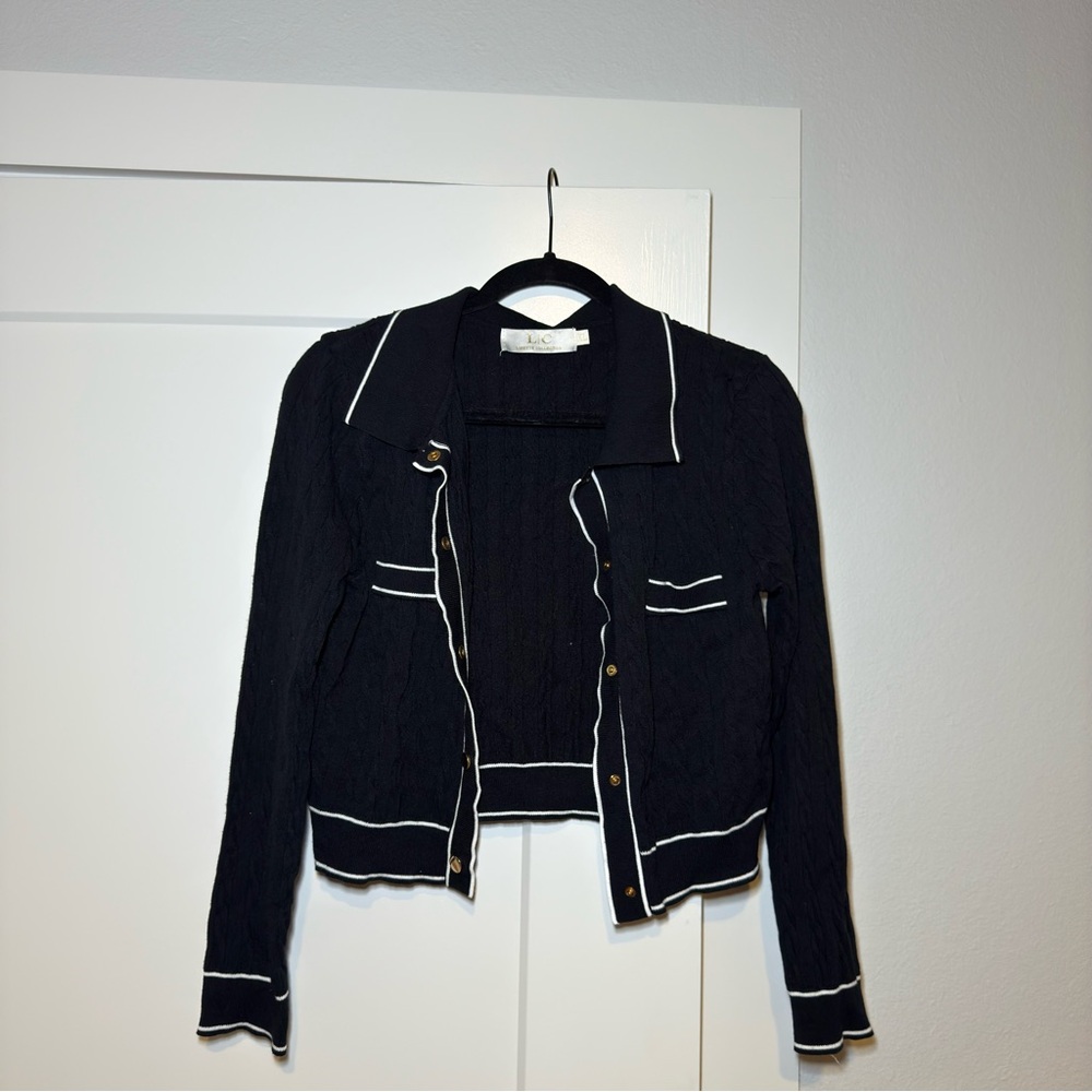 Black Cardigan with White Trim